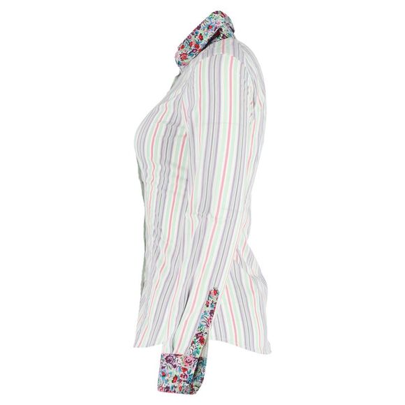 Etro Floral and Stripe Print Button-Down Long Sleeve Shirt in multicolor Cotton - Picture 2 of 3